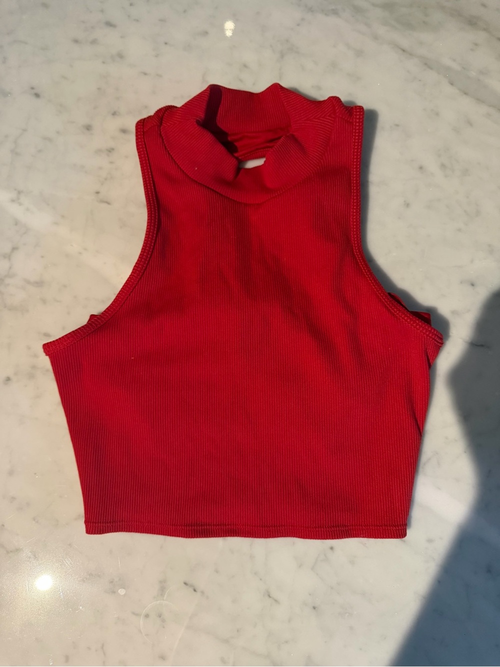 ALO Yoga Red Ribbed Mock Neck Crop Tank